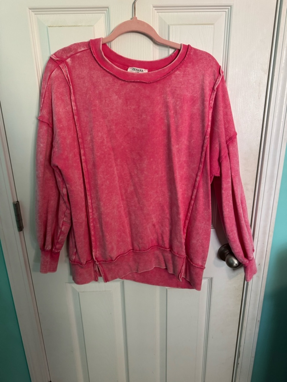 Zenana Pink Washed Crewneck Sweatshirt